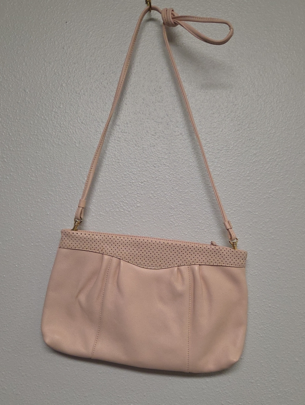 Blush Pink Shoulder Bag with Perforated Trim